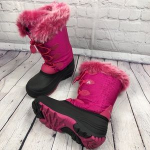 Kamik Tall Pink Black Fuzzy Boots Waterproof Girls Size 3